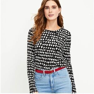 LOFT Black and White Heart Long Sleeve Top size S